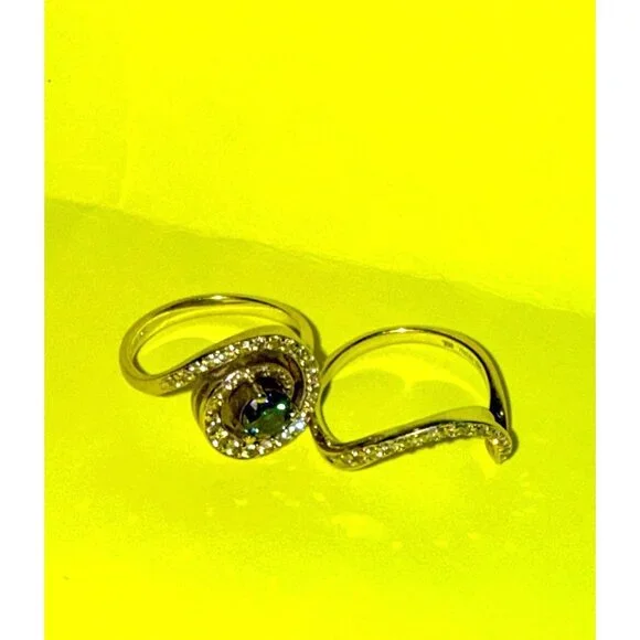 Na Hoku 14K Gold Fancy Blue Diamond Halo Engagement Ring & Wedding Band Set - Picture 11 of 15